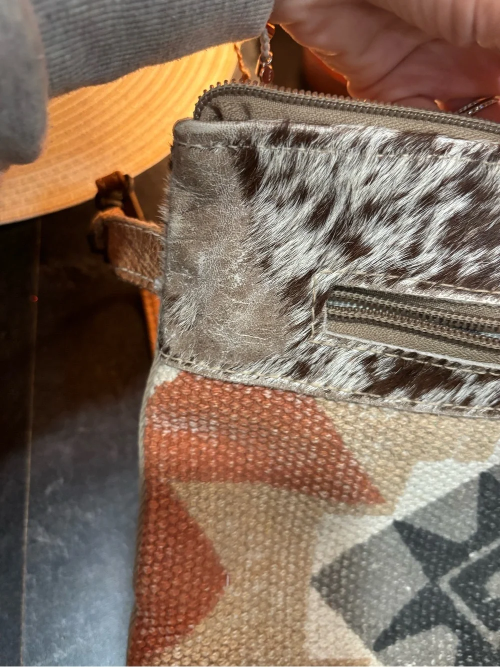 Myra Boho Patchwork Crossbody Bag in Brown and Tan